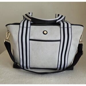 Paravel Medium Cabana Canvas Tote Black Classic Lined